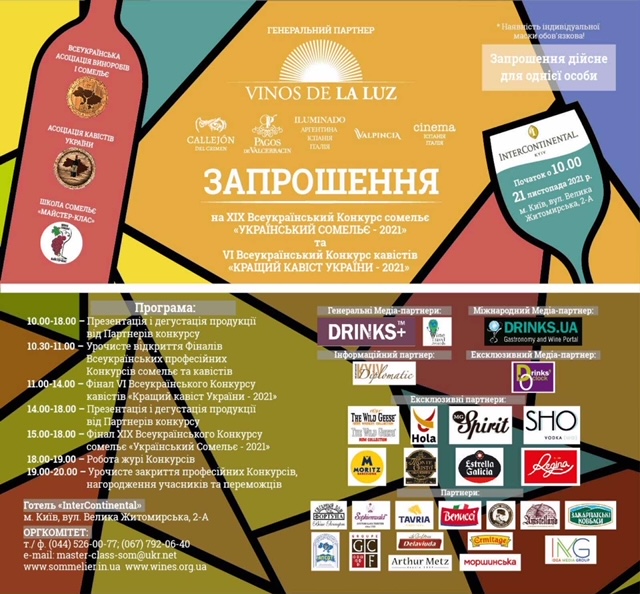  VI Всеукраїнський конкурс кавістів «Кращий кавіст України – 2021» та ХІХ Всеукраїнський конкурс сомельє «Український сомельє – 2021»